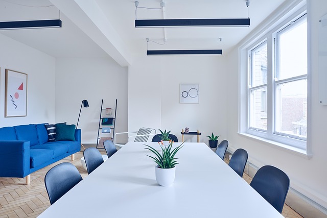 Modern office conference room with natural light used for educational seminars and workshops